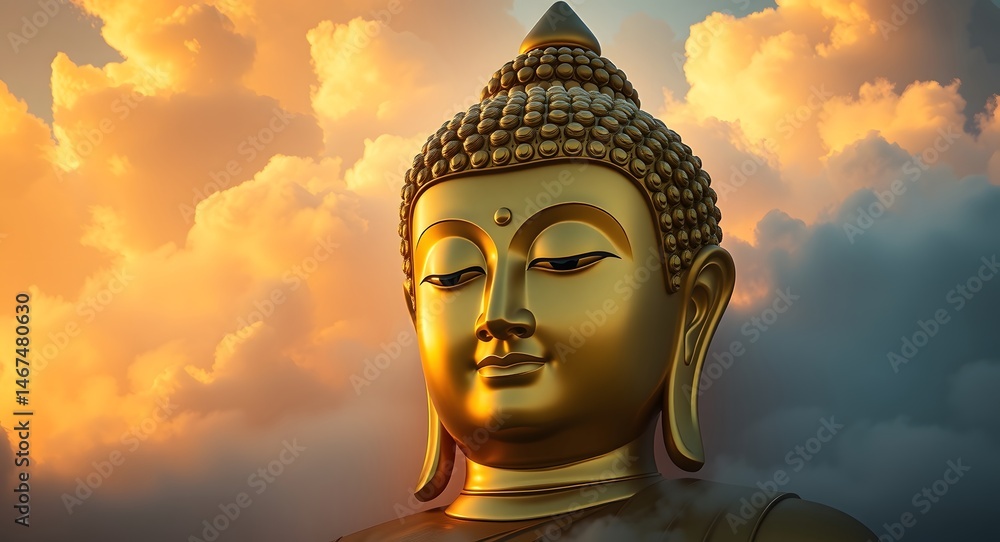 giant buddha statue head above clouds – Budhha Purnima | Concept of important days in Buddhism | Vesak day celebration. giant buddha statue head above clouds – Budhha Purnima | Concept of important days in Buddhism | Vesak day celebration.