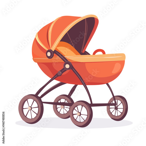 Flat vector Baby Stroller, minimalist design, isolated on a white background.
