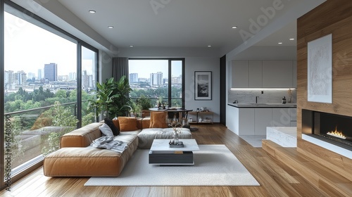 Wallpaper Mural Clean and modern apartment interior with visible living space and closed-off bathroom in a smart floor plan Torontodigital.ca