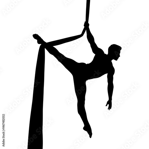 Performer on trapeze doing aerial acrobatics with grace and strength for trapeze performance