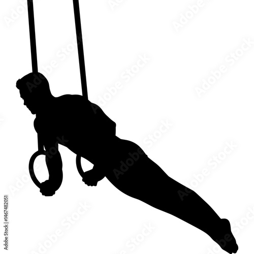 Gymnast performing iron cross on gymnastic rings showing strength and control during workout session