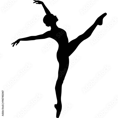Silhouette of dancer performing ballet pose. Dancer in silhouette performing ballet dance on white background