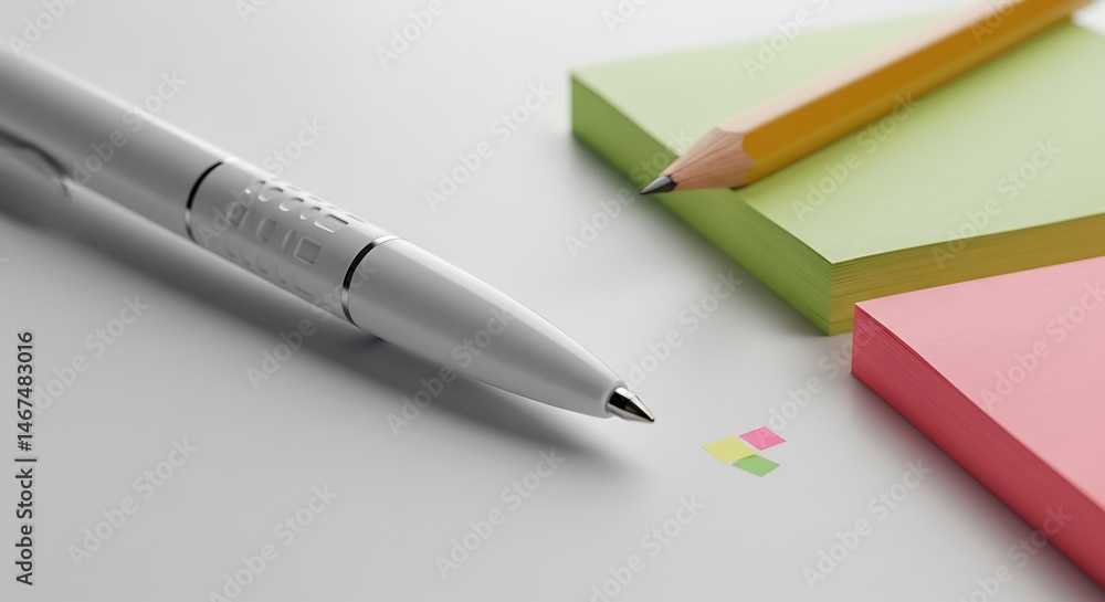 Pen Pencil and Sticky Notes Still Life Pen Pencil and Sticky Notes Still Life