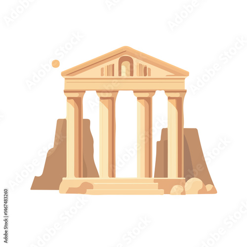 Flat vector Ancient Ruins, minimalist design, isolated on a white background.