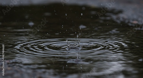 Water Droplet Creates Ripple Effect in a Puddle