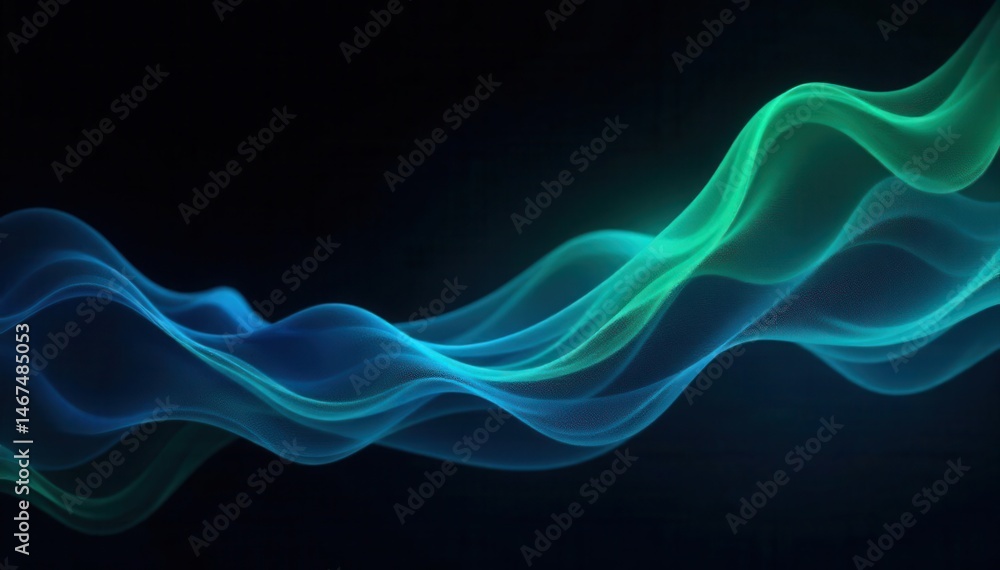 Fototapeta premium Abstract swirling blue-green waves on black background , premium, modern, elegant