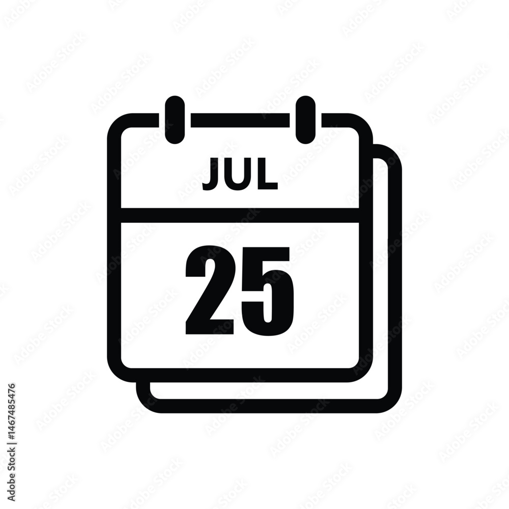 calender icon, 25 july icon with white background calender icon, 25 july icon with white background