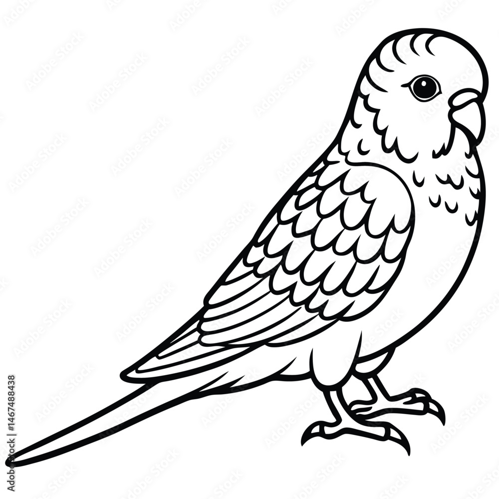 Obraz premium Line Art Budgerigar Illustration Isolated Bird Design