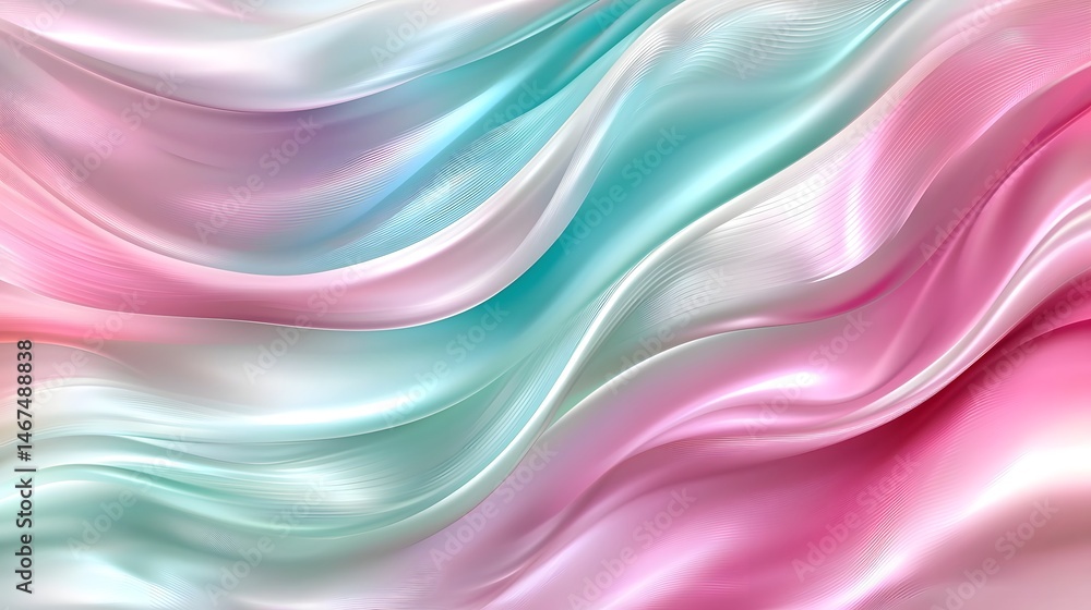 Fototapeta premium Soft Flowing Satin Fabric Waves in Blush Pink and Aqua Tones for Background Use