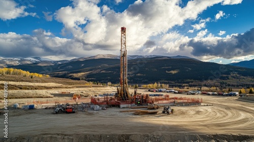 Drilling rig in mountain valley