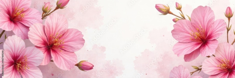 Fototapeta premium Delicate pink watercolor blooms, gold accents Abstract floral background , elegant, gold, beauty