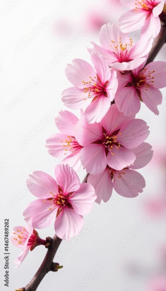 Obraz premium Delicate pink plum blossoms, isolated White background , photography, delicate, gentle