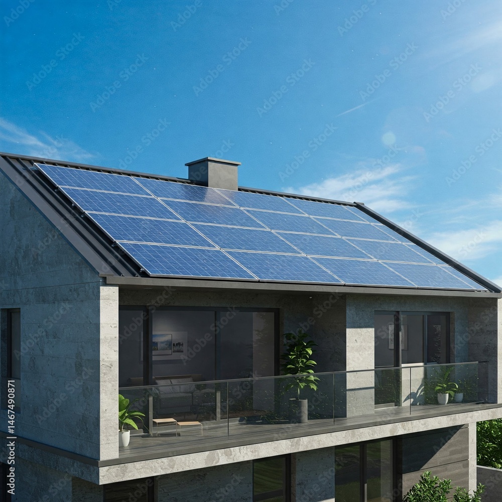 Naklejka premium Residential Solar Panels – Clean Power from the Roof