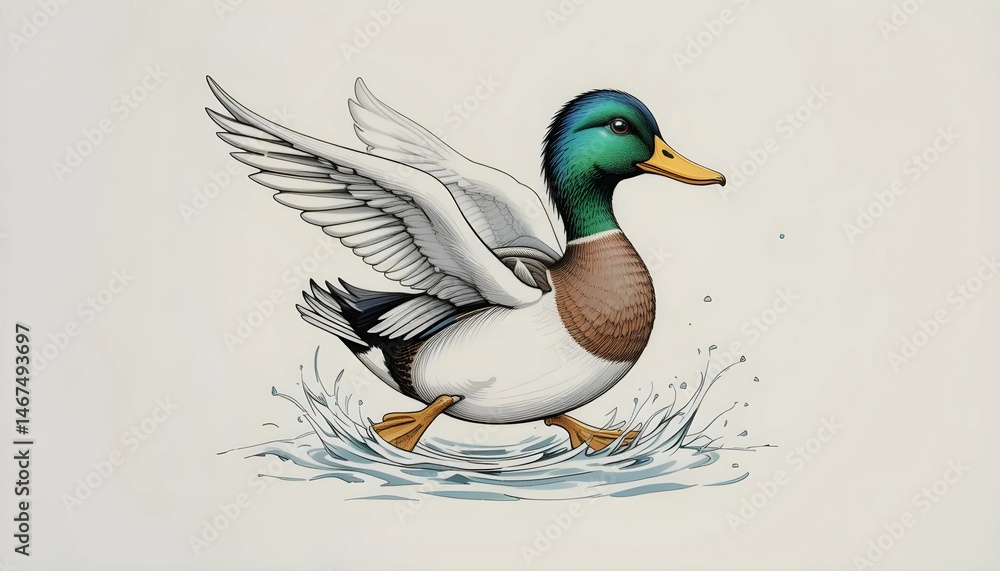 Fototapeta premium Detailed Illustration of a Mallard Duck Landing Gracefully