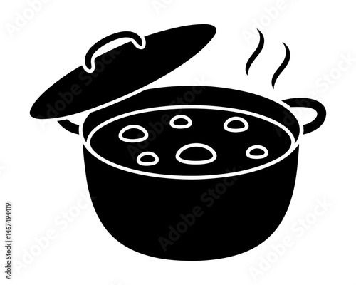Silhouette of  Boiling Cooking Pot Soup Stew Pan Vector Illustration
