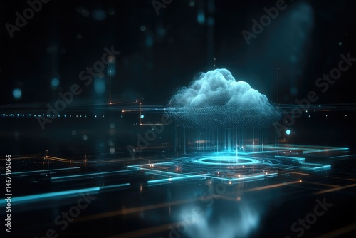 Digital cloud computing visualization virtual space 3d render futuristic environment abstract perspective