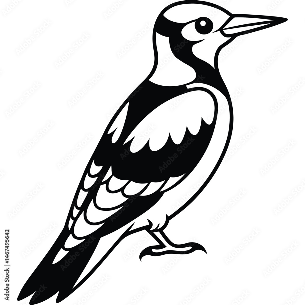Fototapeta premium Line Art Woodpecker Illustration Isolated White Background