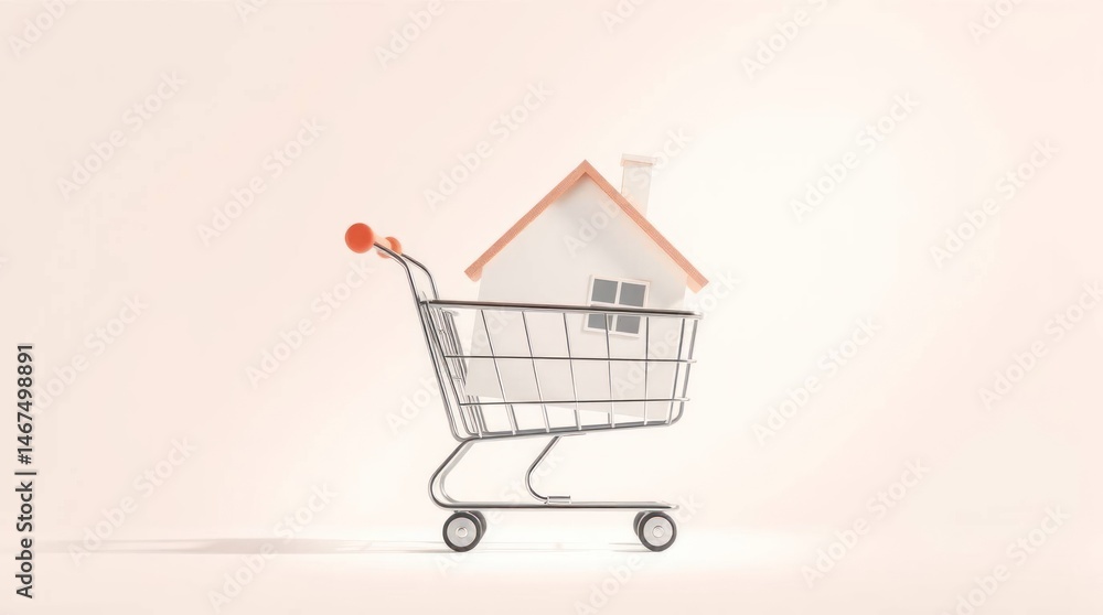 Home shopping A miniature house in shopping cart Home shopping A miniature house in shopping cart