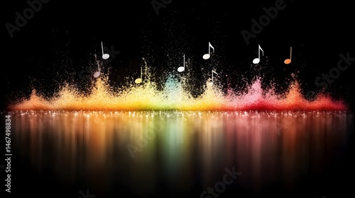 Colorful Music Notes Rising from a Vibrant Sound Wave Against a Dark Background