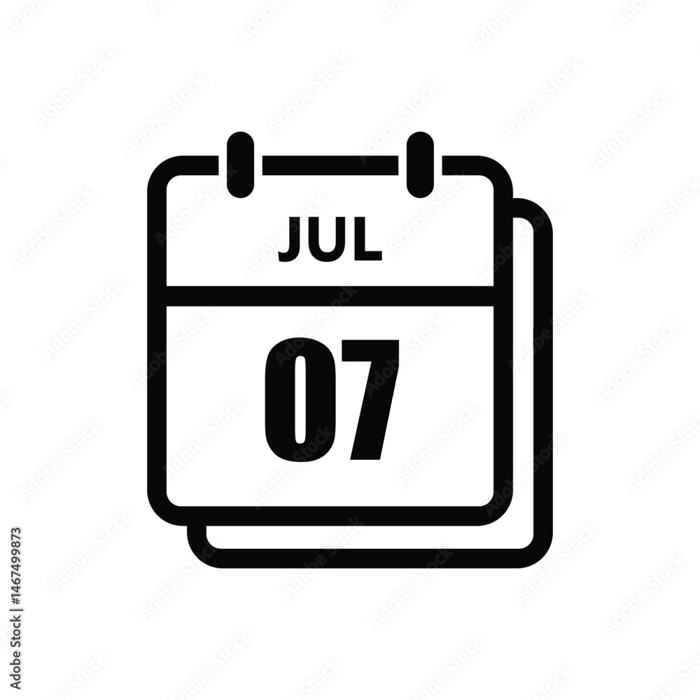 calender icon, 07 july icon with white background calender icon, 07 july icon with white background