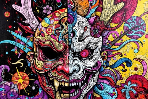 Colorful abstract demon face