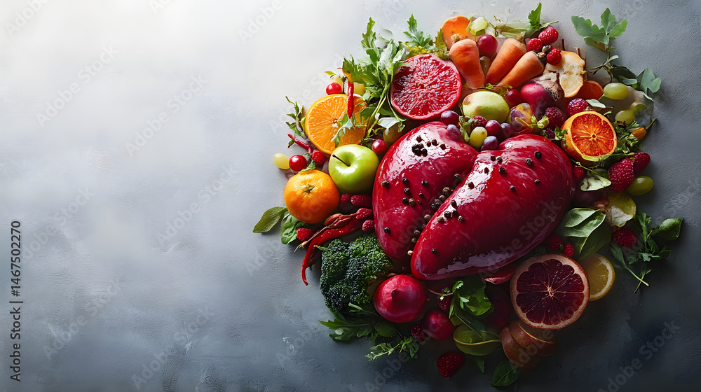 Healthy liver made of fruits and vegetables symbolizes clean nutrition.