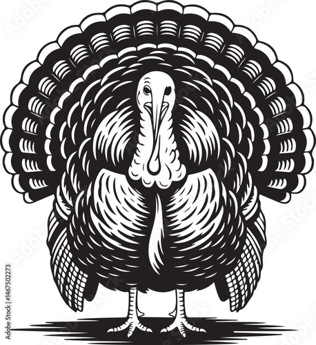 Turkey Silhouette Vector with Feathers and Tail for Thanksgiving Design, Farm Animal Graphics, and Holiday Celebration