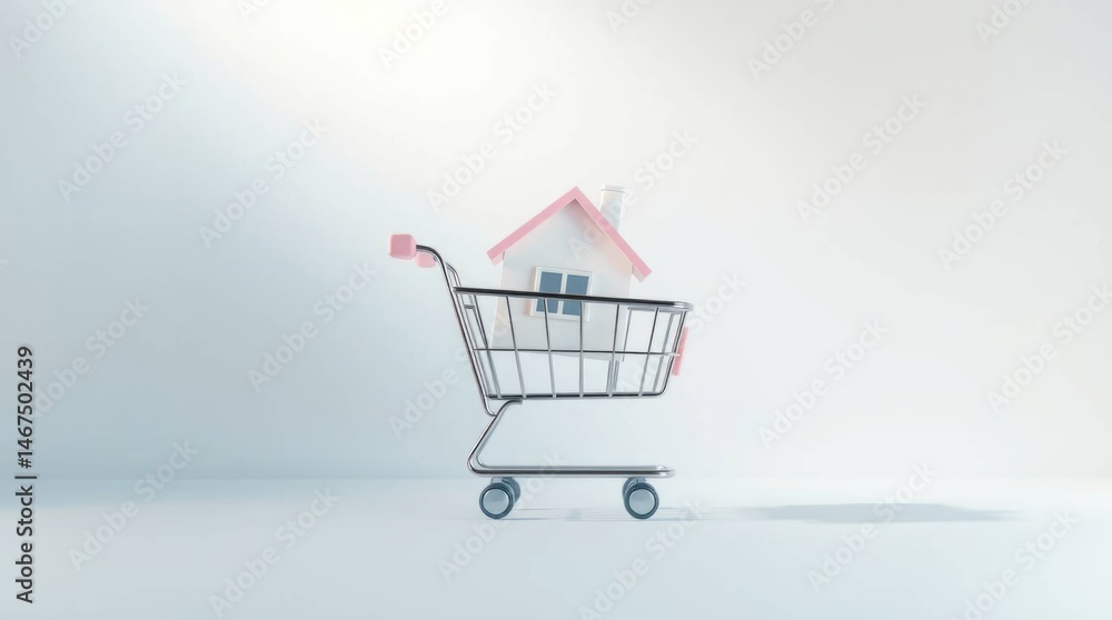 Miniature house in a shopping cart Miniature house in a shopping cart