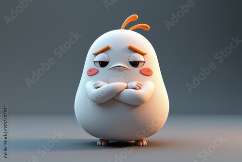 Grumpy white cartoon chick with arms crossed