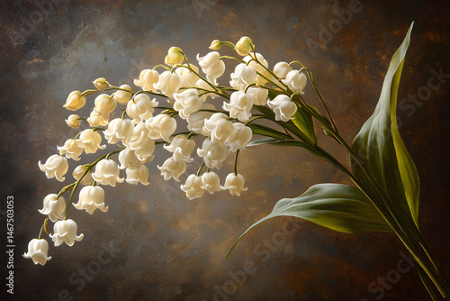 Obraz na płótnie Brin de muguet lumineux aux clochettes blanches délicates sur fond sombre, symbole du 1er mai et du printemps, plante porte-bonheur traditionnelle en France w salonie