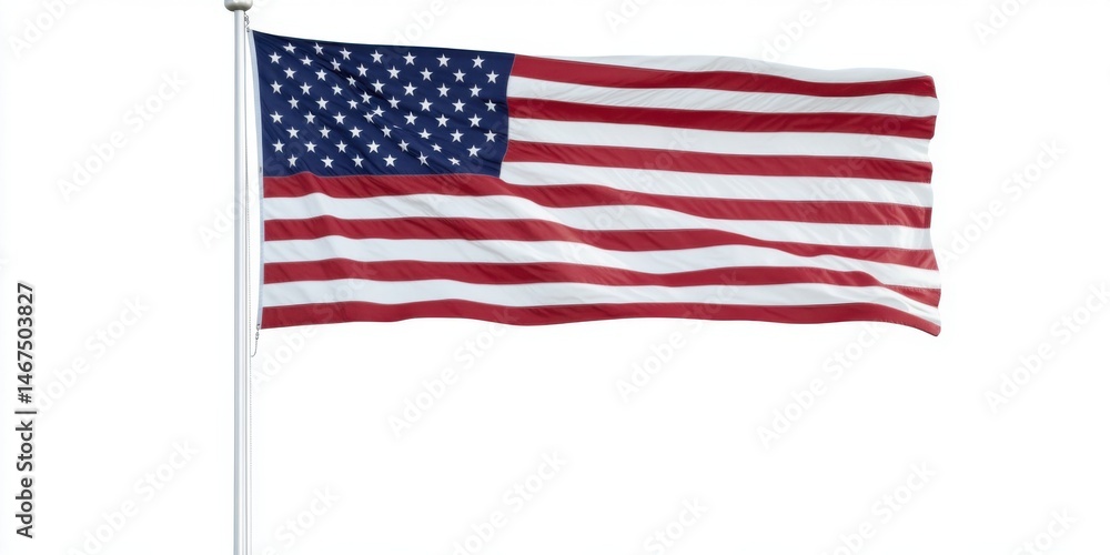 Fototapeta premium American Flag Waving Against White Background