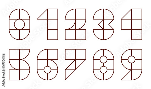 set of numbers from 0 to 9. abstract geometric pattern shapes, vector trendy elements design made of circles, squares, numbers for card, invitation, wallpaper, poster	