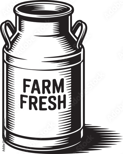 Farm Fresh Milk Can Silhouette Vector for Dairy Products Design, Agriculture Graphics, Organic Farming Art