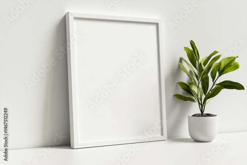 Wallpaper Mural Blank white frame mockup with green potted plant on minimalist table setup. Torontodigital.ca