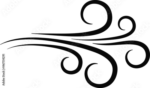 Elegant Swirls and Spirals: a minimalist black and white design showcasing dynamic wind currents with graceful curves, creating a sense of movement and aesthetic