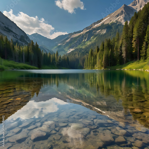 Mountain Lake in Summer Morning