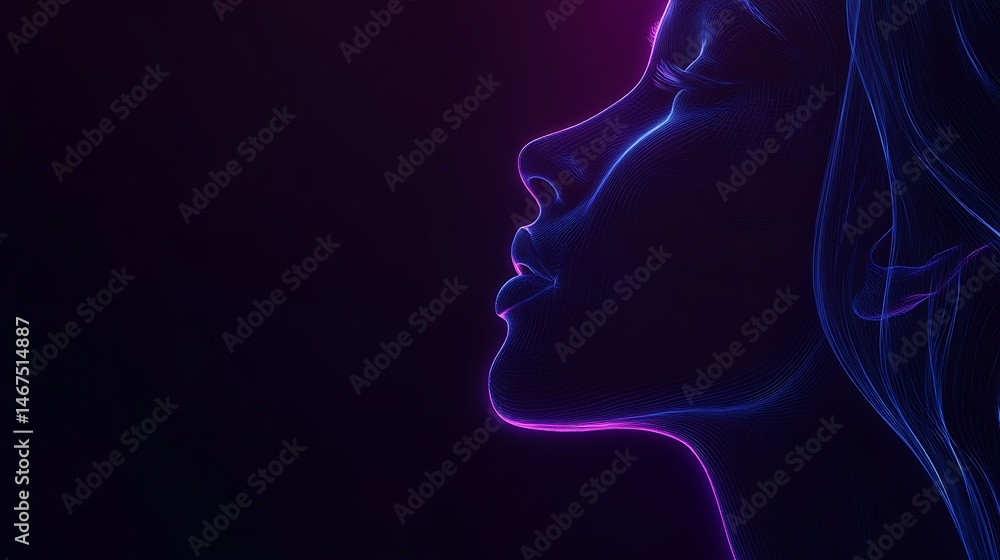 Abstract woman profile, glowing lines Abstract woman profile, glowing lines