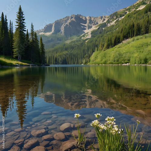 Mountain Lake in Summer Morning