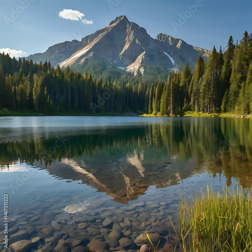 Mountain Lake in Summer Morning