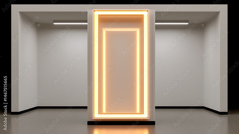 Glowing Neon Frame in Modern Gallery Mockup. Glowing Neon Frame in Modern Gallery Mockup.