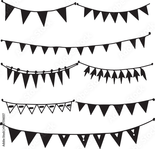 Black and White Bunting Banner Clipart Set, Party Decoration