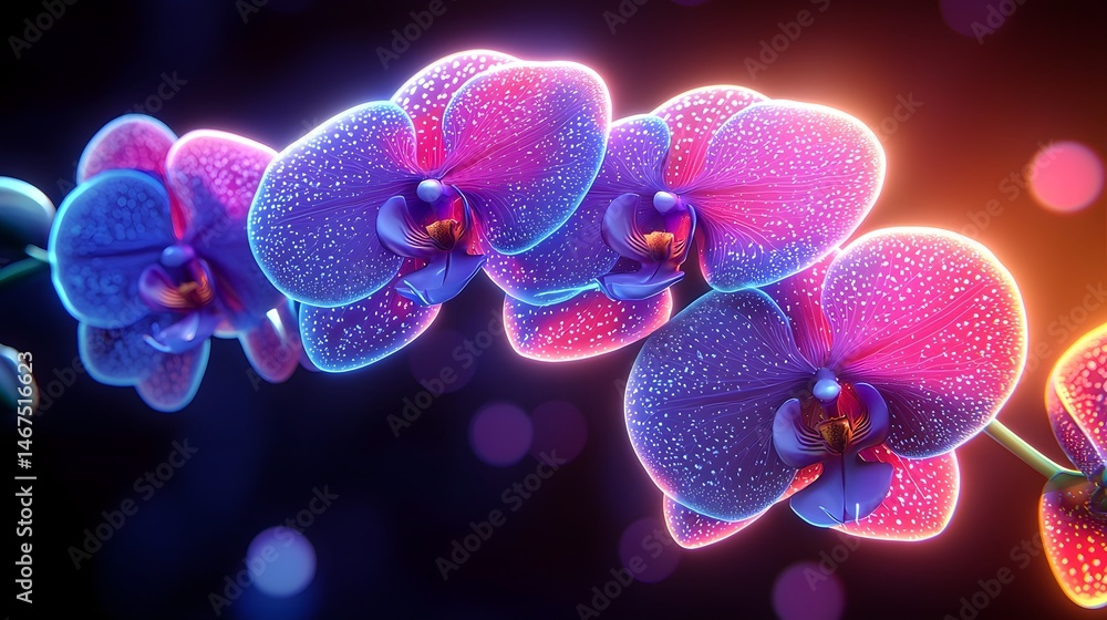 Vibrant neon orchids in a tropical floral design Vibrant neon orchids in a tropical floral design