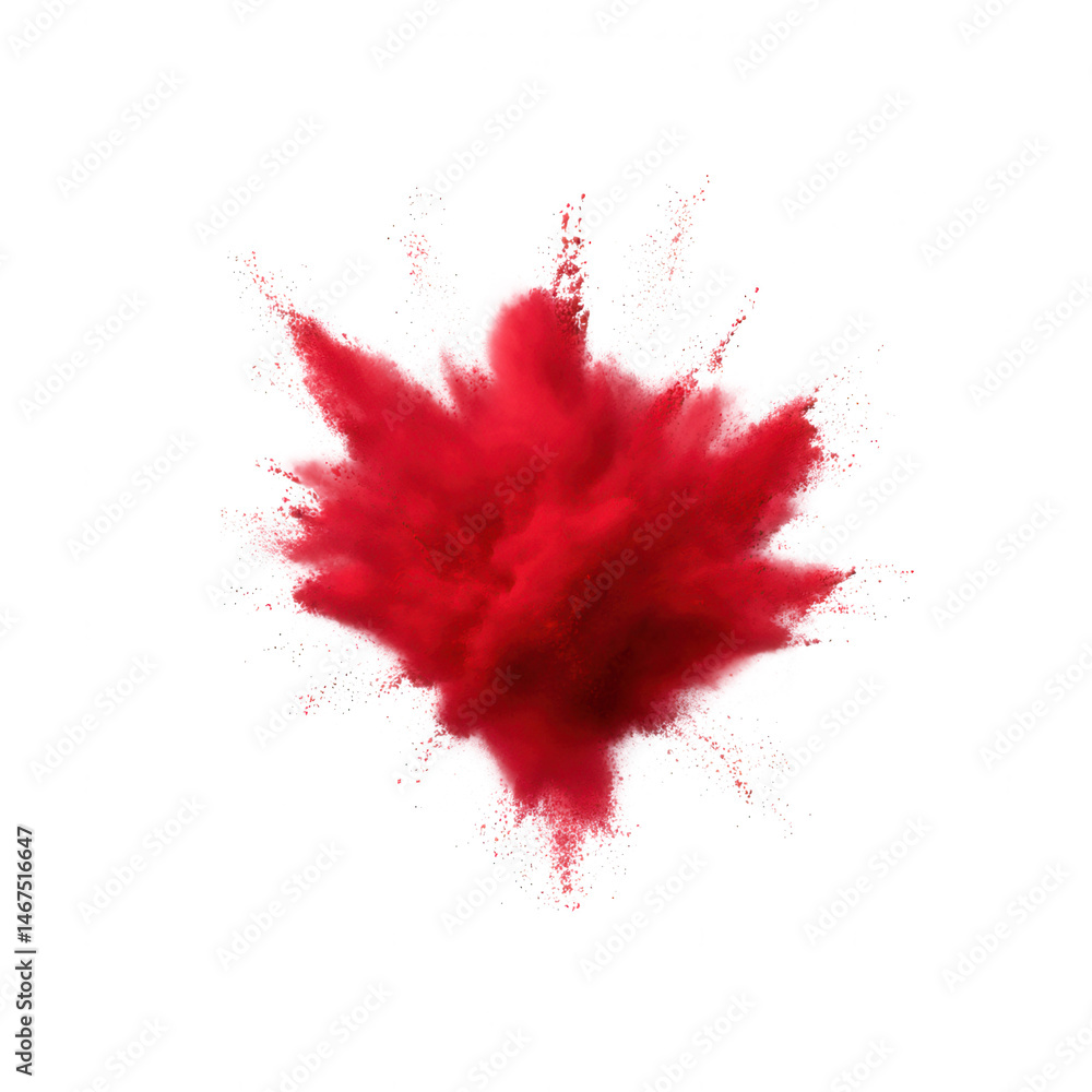 Vibrant red powder explosion effect on transparent background Vibrant red powder explosion effect on transparent background