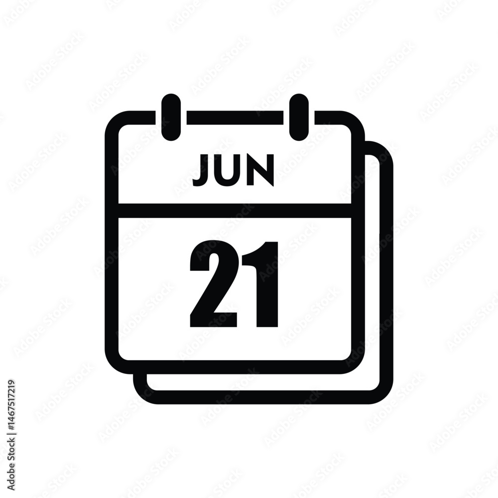 calender icon, 21 june icon with white background calender icon, 21 june icon with white background