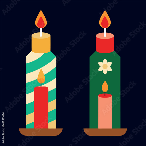     Christmas candles set vector illustration.
