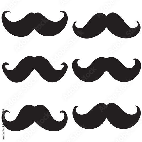 Set of cute mustache silhouette vector illustration on white background.