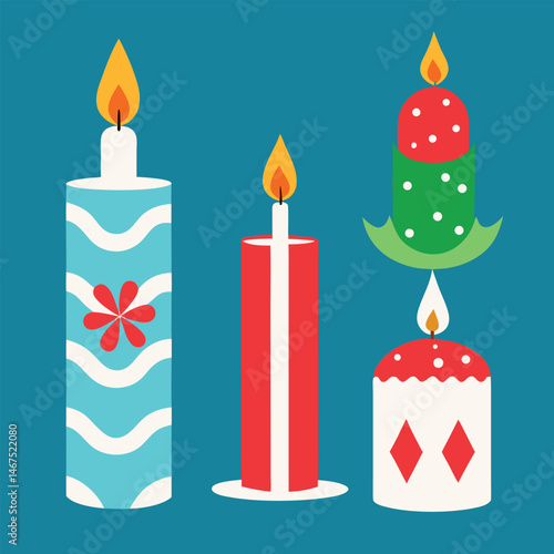     Christmas candles set vector illustration.
