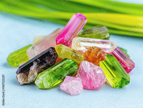 Collection of exquisite tourmaline crystals displaying a range of colors and natural beauty in a natural setting