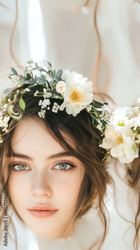 Seamless Pattern Portrait of a woman with floral crown. Seamless Pattern Portrait of a woman with floral crown.