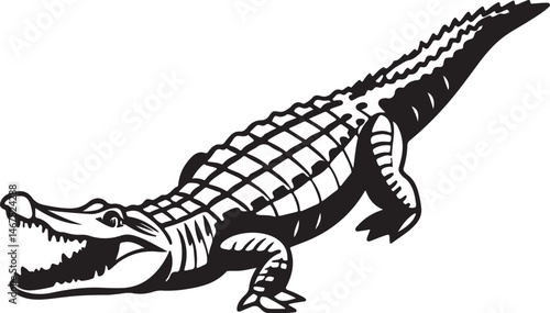 Silhouette of a crocodile designed for kids' coloring pages, featuring a simple and engaging vector art style